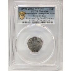 GREAT BRITAIN UK 1998 . FIFTY 50 PENCE . ERROR . SMALL STEEL FLAN